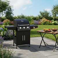 2025 HOT 3 + 1 Brûleurs Propane Noir Barbecue Grill Trolley, Barbecue Grills À Gaz Avec Table D'appoint Et Brûleur Latéral