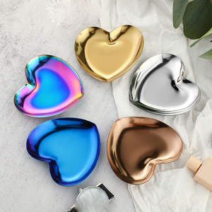 Trái tim hình dạng trái cây tấm nhỏ các mặt hàng trang sức hiển thị đầy màu sắc kim loại thép không gỉ lưu trữ gương khay món ăn tráng miệng trang trí nội thất - Product Image 2