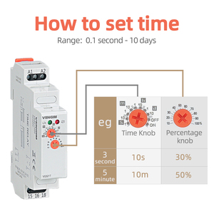 Relé de Tiempo VG521T 12v 24v 220v 230v AC/DC, Relé Temporizador de Retardo de Encendido con Tiempo Ajustable de 0.1 Segundos a 10 Días, Riel DIN L35 - Product Image 5