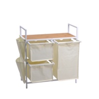 Étagère à linge haute en bambou blanc avec panier coulissant écologique et 3 sacs à linge extensibles et amovibles