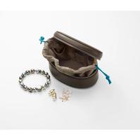 Collection de cadeaux de luxe Boîte de rangement en cuir de chameau ovale collier bagues étui à bijoux avec pochette à cordon