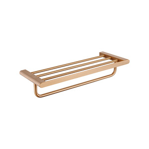 Étagère à serviettes de salle de bain en acier inoxydable brossé or rose, support simple avec étagère en verre, <span class=keywords><strong>porte</strong></span>-mouchoirs et <span class=keywords><strong>porte</strong></span>-savon, anti-rouille - Product Image 6