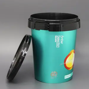 Custom Logo Printing Plastic Bucket Ice Cream Pint Containers