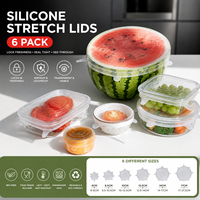 TOPIN SRP-D017 Couvercles extensibles en silicone réutilisables 6 pièces, qualité alimentaire, élastiques, hermétiques, anti-fuites, multicolores, pour bols et contenants