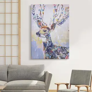 Wall Painting For Canvas Wrapped Printed+30%Handmade Sika Deer Abstract Hotel Artwork Wall Art Oil Painting On Canvas