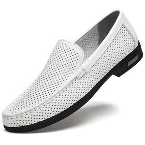 Chaussures d'Été Homme Luxe <span class=keywords><strong>Marque</strong></span> Cuir Véritable Mocassins Hommes Respirants Creux Chaussures de Conduite Blanches à Enfiler - Product Image 2