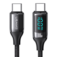 USAMS kabel pengisi daya Led, kawat pengisian daya Cepat 20W Display Digital jalinan seng Aloi Usb C tipe-c ke Tipe C