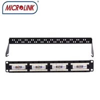 Panel Patch Rak 24-Port 19-Inch 1U Hitam MICROLINK 180 Derajat RJ45 UTP Cat5e Non Shielded Bersertifikasi ISO9001