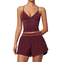 Ensemble de tenue de yoga pour femmes, nouveau style, spandex/nylon, design color-block doux, haut à col en V, short à séchage rapide, sport, gym, fitness