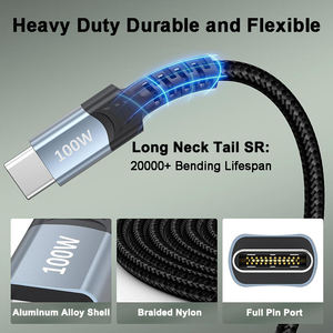 Cable USB-C a USB-C de 1m 2m, Carga Rápida de 100w, Transferencia de Datos de 480mbps, Cable de Carga Trenzado Tipo C para Teléfono, Laptop, Tablet - Product Image 2