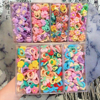 50Pcs/Kotak Ikat Rambut Anak Bahan Elastis Tinggi Motif Bunga Lucu Manis Buah Ikat Rambut Bayi Elastis Gaya Eropa-Amerika untuk Anak Perempuan