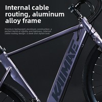 Vélo de route Kaimarte en alliage d'aluminium avec guidon drop-bar, passage interne des câbles, fourche à ressort, freins à double disque, roues 700C*28c, 18 vitesses, course