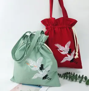 Wholesale fashion drawstring bag Eco friendly recycle fabric cotton canvas shopper tote bag