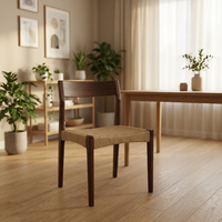 Chaise de salle à manger MULIGNA en bois massif, style mid-century, avec assise en corde tressée faite à la main, pour café, hôtel, maison
