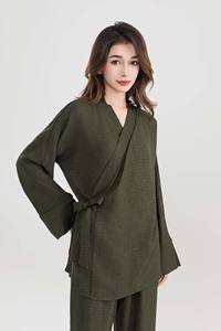 Mode modeste pour femmes musulmanes, ensemble coordonné, tunique à nouer sur le côté et pantalon droit, personnalisable - Product Image 3