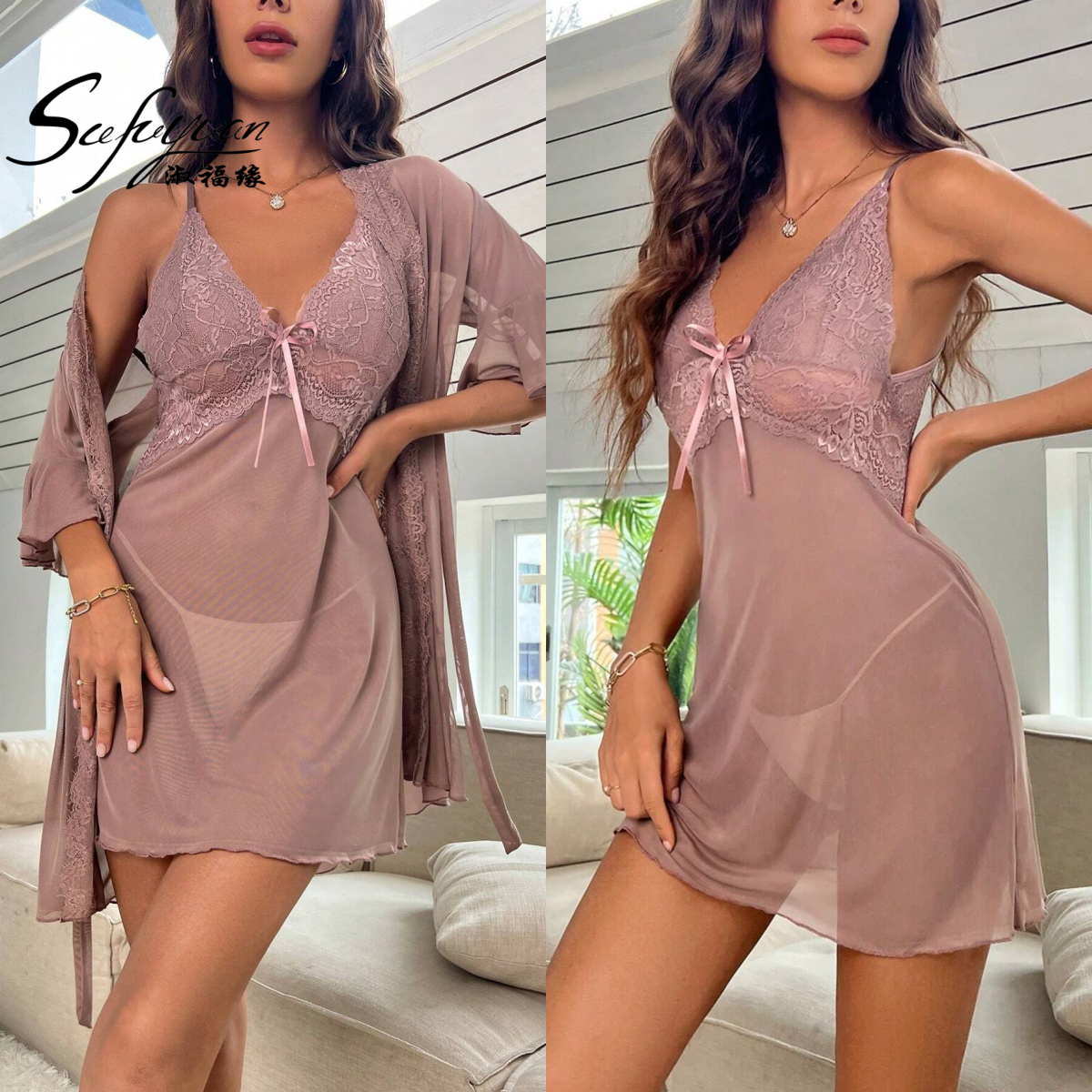 Sfy-y5040 sıcak kızlar seksi ilk gece pijama olgun örgü dantel bornoz ve  gecelik 2 adet porno kadının pijama erotik iç çamaşırı