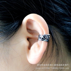 yunnique <b>Cuff</b> <b>Earrings</b> Stainless Steel Wings Skull Design For Men Women Non Pierced <b>Earrings</b> Fashion Jewelry - Product Image 5