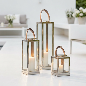 Faroles de Metal de Acero Inoxidable de Lujo en 3 Tamaños para Decoración del Hogar y Patio - Product Image 1