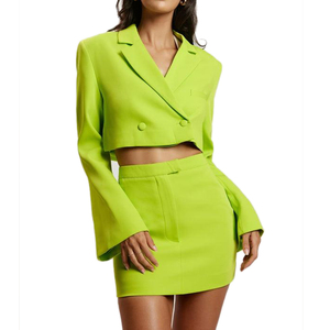 Tuta Casual da donna verde caldo Set due pezzi <span class=keywords><strong>con</strong></span> <span class=keywords><strong>Blazer</strong></span> traspirante e minigonna per motivi autunnali intrecciati - Product Image 3