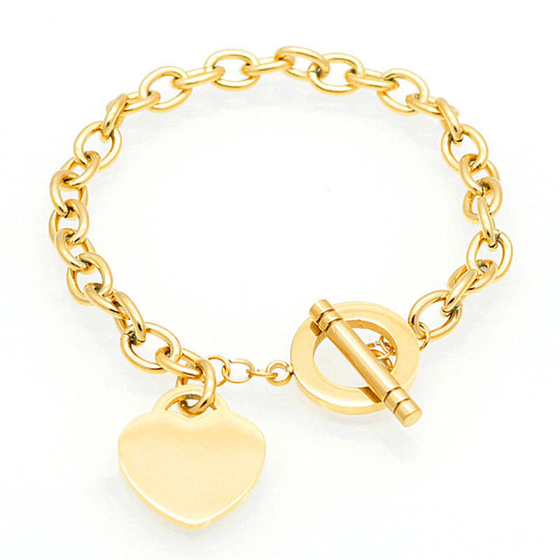 Valentine's Day Gift 18k Gold Plated Toggle Clasp Stainless Steel Heart  Charms Bracelet Necklace With OT Buckle Toggle Clasp