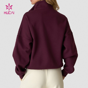Sweat-shirt de sport oversize pour femme HUCAI avec logo personnalisé, léger, col rond, demi-zip, pour l'entraînement - Product Image 2