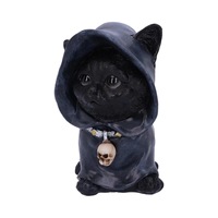 Statue de sorcière chat noir en résine, figurine de déesse guillotine à capuche avec décoration gothique d'Halloween pour la maison, adorable ornement de chaton
