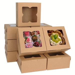Kraft Paper Bakery Boxes with Four-Leaf Clover Clear Window, <b>Square</b> Disposable Treat Boxes for Cookies, Chocolate, Pastries - Product Image 1
