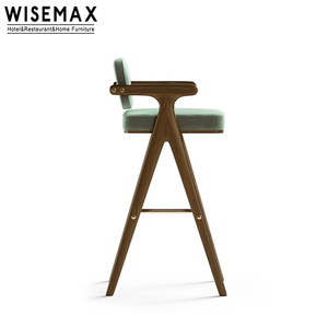 WISEMAX – meubles de luxe, chaises de Bar rétro <span class=keywords><strong>vert</strong></span> velours, cadre en bois massif, cuisine, tabouret de Bar avec dossier - Product Image 3