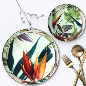 Service de vaisselle 4 pièces, série de vaisselle de printemps, nouveau design service d'assiettes en porcelaine à os fin vert
