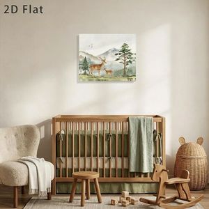 Deer And Fawn Landscape <b>Canvas</b> Wall Art Modern Farmhouse Style Print With Wooden <b>Frame</b> Rectangle Shape For Home Decoration - Product Image 2