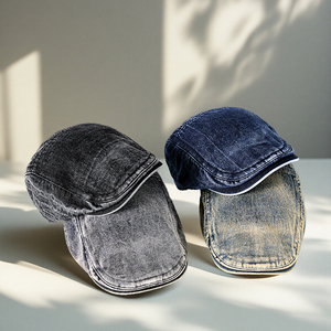 Berretto Unisex Termico Antivento Quattro Stagioni in Denim con Visiera, Stile Casual con Ricamo 3D, 100% Cotone, Multi-Pannello - Product Image 1