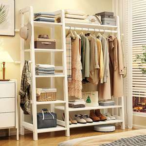 Wooden <b>Clothes</b> <b>Rack</b> Multifunctional Storage Shelf For Bedroom Standing Type Coat Organizer With Shelves And Hangers - Product Image 4