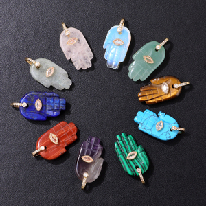 18x32mm Fatima Hamsa Main Oeil du Diable Pendentif Lapis Lazuli Améthystes Rose Quart Charme <span class=keywords><strong>Pierre</strong></span> <span class=keywords><strong>Naturelle</strong></span> pour la Fabrication de Collier Bracelet - Product Image 4