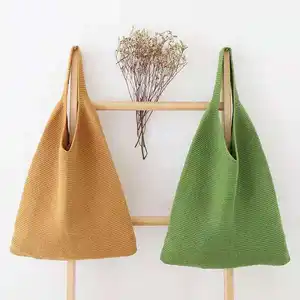 Alltägliche Häkel-Umhängetasche mit großer Kapazität Mode geschenk Stricken Bunte Baumwollfaden-Tasche Trage tasche Umhängetasche