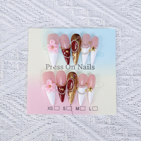 Faux ongles longs à presser, économiques, en acrylique, motif floral 3D, couvrance totale, vente en gros, logo personnalisé pour salons
