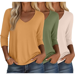 Top Básico de Manga Larga Acanalado para Mujer, Cuello Redondo Elástico, Ajuste Cómodo - Product Image 2