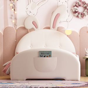 Twin Size Modern Soft Upholstered PU Leather Rabbit-Shape Princess <b>Bed</b> <b>with</b> <b>Storage</b> <b>Platform</b> <b>Bed</b> Featuring Headboard Footboard - Product Image 2