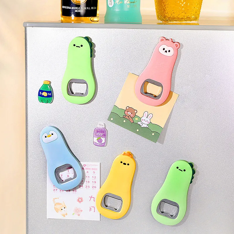 Factory wholesale cheap cute cartoon creative custom silicone beer bottle opener fridge magnet customized