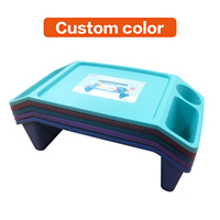 Bureau portable en plastique, plateau d'activités avec rangement latéral, bureau en plastique empilable pour dessin, étude, repas et activités
