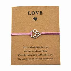 Nueva mascota perro's Paw Prints Charm Wish Love Card pulsera <span class=keywords><strong>para</strong></span> mujer chica mejor amigo perros amante regalo amistad joyería - Product Image 4
