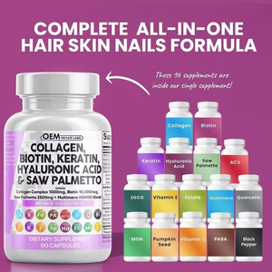 90 Comprimés de Collagène pour Cheveux et Peau 1000mg Biotine 10000mcg Kératine Palmier Nain Acide Hyaluronique Bloqueur de DHT avec Vitamine E Acide Folique - Product Image 3