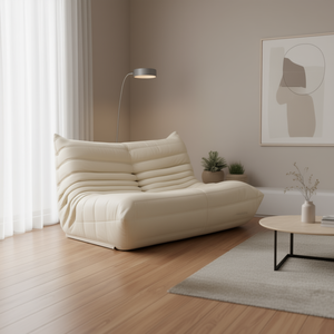 Divano Letto Moderno Monoposto in Pelle PU Crema/Caffè, Imbottitura in Schiuma, Convertibile Senza Braccioli, Cuscino Schienale, Arredamento Soggiorno - Product Image 2