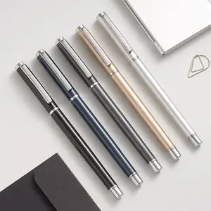 Stylo à bille en métal de haute qualité avec logo imprimé pour école de commerce, recharge de stylos à encre gel noir et bleu de 0.5mm