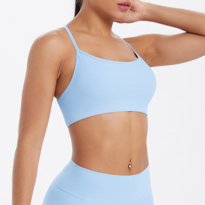 Wholesale Women Thin Strap Criss Cross Back Yoga Bra Seamless Padded Shockproof Sports Bra Gym Workout Running Activewear - Product Image 4