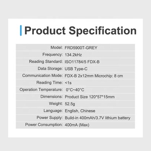 ICar FDX-B Pet Máy quét <span class=keywords><strong>USB</strong></span> Type-C động vật cảm biến nhiệt độ máy quét RFID transponder vi mạch đọc cho chó - Product Image 4