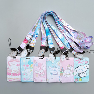 WOWEI Cartoon Animation Hard Bus Push-Fit Card Holder Heat Transfer Student Campus Card Lanyard Work ID Meal Card Cinnamon Dog