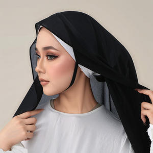 Nouveau foulard prêt-à-porter, <span class=keywords><strong>tuban</strong></span>, long châle, bande élastique, foulards solides, hijab instantané en mousseline, hijab musulman pour femmes avec bretelles - Product Image 1
