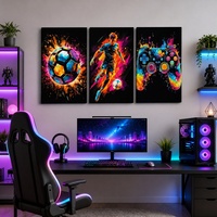 Impression sur toile encadrée 3 pièces sur le thème du football coloré, décoration murale pour chambre de garçons et salle de jeux d'adolescents