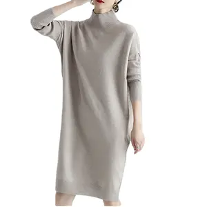 Factory price hot sale winter long sleeve knit custom women wool sweater dress