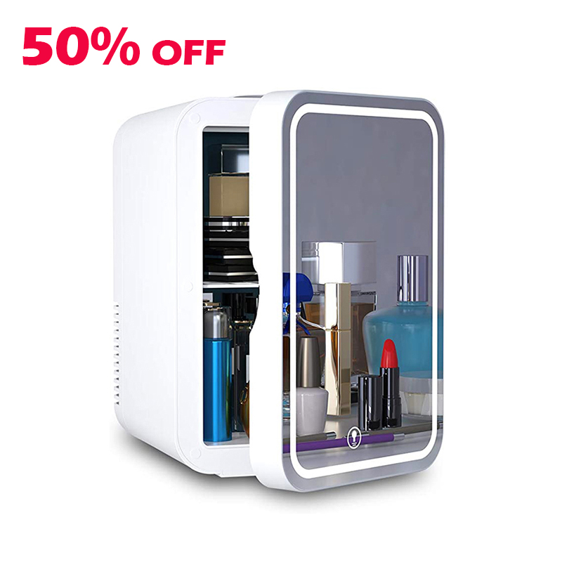 Скидка 50%, рождественский подарок, портативный маленький косметический мини-холодильник для гостиничного автомобиля, косметический холодильник с зеркалом, без компрессора
